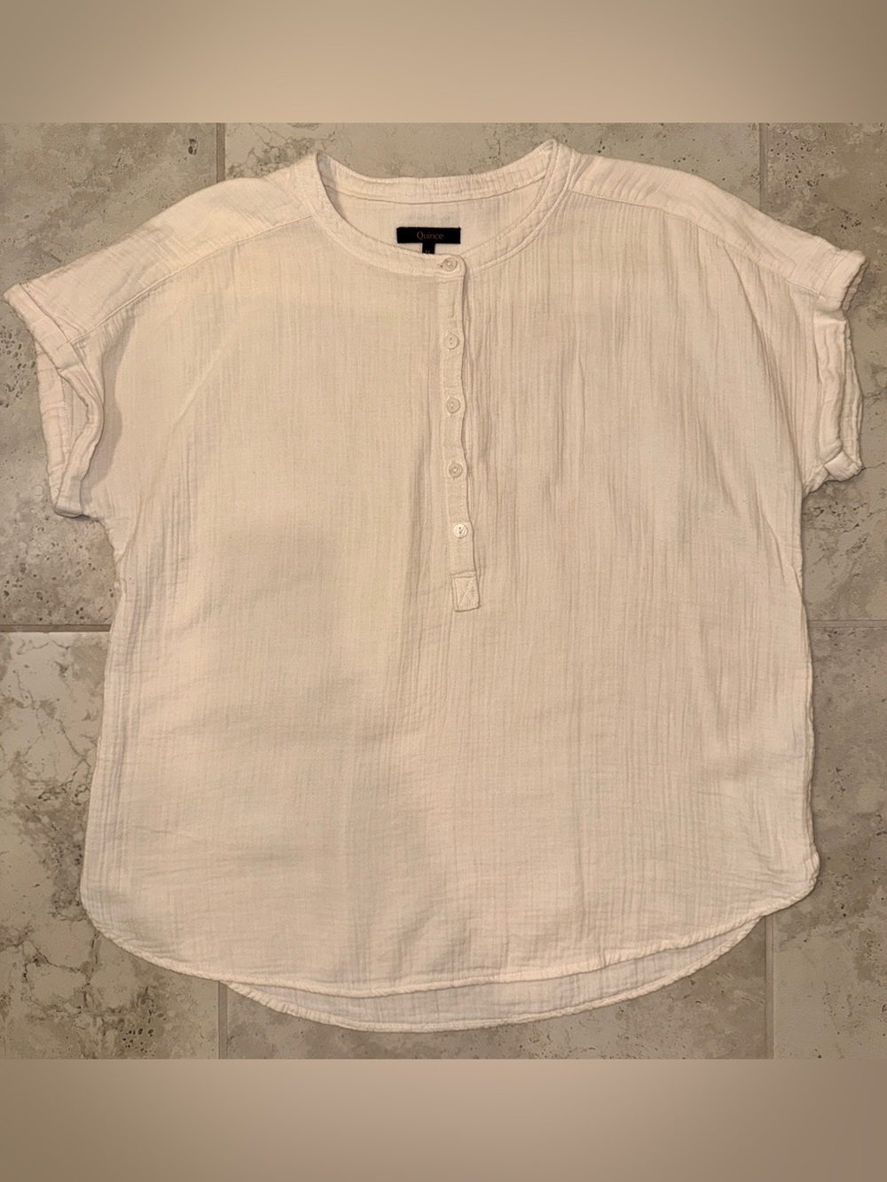 Quince 100% Organic Cotton Gauze Roll Shirt Medium Vintage Cream